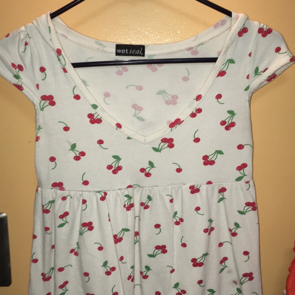 Wet seal short sleeve hooded shirt with cherries